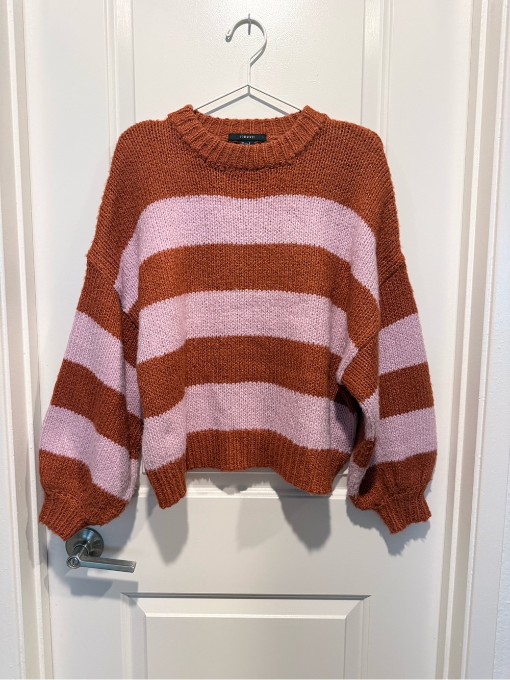 Forever 21 Rust and Light Pink Striped Crewneck Sweater